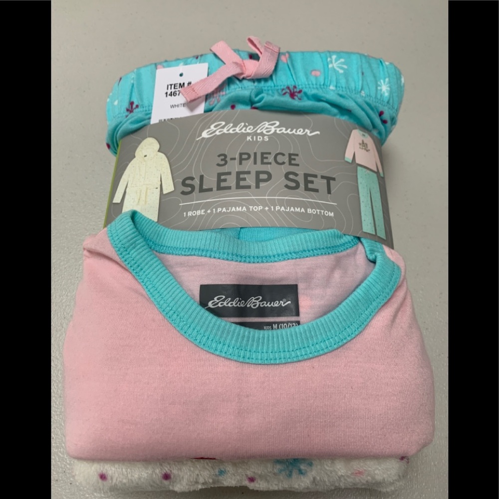 🌸 Eddie Bauer Girls 3 Piece Sleep Set Size 10/12 1 NWT Robe LS Top Bottom